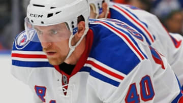 Nov 13, 2016; Edmonton, Alberta, CAN; New York Rangers forward Michael Grabner (40) waits for play to begin against the Edmonton Oilers at Rogers Place. Mandatory Credit: Perry Nelson-USA TODAY Sports