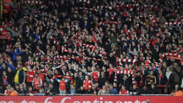 LONDON, ENGLAND - NOVEMBER 08: Arsenal fans during the Barclays Premier League match between Arsenal and Tottenham Hotspur at Emirates Stadium on November 8, 2015 in London, England. (Photo by Stuart MacFarlane/Arsenal FC via Getty Images)