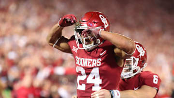 NORMAN, OK - NOVEMBER 11: Oklahoma Sooners RB Rodney Anderson (24) during a college football game between the Oklahoma Sooners and the Texas Christian University Horned Frogs on November 11, 2017, at Memorial Stadium in Norman, OK. (Photo by David Stacy/Icon Sportswire via Getty Images)