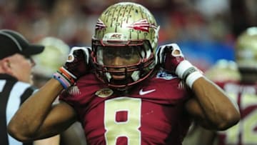 ATLANTA, GA - DECEMBER 31: Jalen Ramsey #8 of the Florida State Seminoles heads off the field against the Houston Cougars during the Chick-Fil-A Peach Bowl at the Georgia Dome on December 31, 2015 in Atlanta, Georgia. Photo by Scott Cunningham/Getty Images)