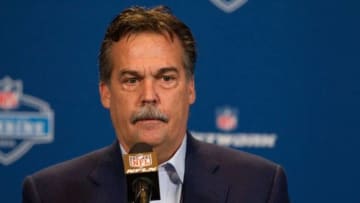 Feb 24, 2016; Indianapolis, IN, USA; Los Angeles Rams head coach Jeff Fisher speaks to the media during the 2016 NFL Scouting Combine at Lucas Oil Stadium. Mandatory Credit: Trevor Ruszkowski-USA TODAY Sports