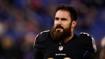 BALTIMORE, MD - NOVEMBER 27: Free Safety Eric Weddle #32 of the Baltimore Ravens walks off the field during warms up prior to the game against the Houston Texans at M&T Bank Stadium on November 27, 2017 in Baltimore, Maryland. (Photo by Todd Olszewski/Getty Images)