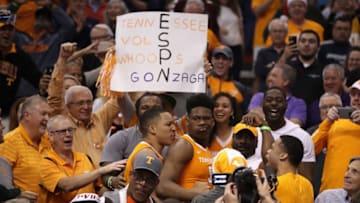 PHOENIX, ARIZONA - DECEMBER 09: Admiral Schofield #5 and Grant Williams #2 of the Tennessee Volunteers celebrate in the stands after defeating the Gonzaga Bulldogs in the game at Talking Stick Resort Arena on December 9, 2018 in Phoenix, Arizona. The Volunteers defeated the Bulldogs 76-73. (Photo by Christian Petersen/Getty Images)