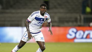 LYON - AUGUST 9: Samuel Umtiti of Lyon in action during the French Ligue 1 match between Olympique Lyonnais (OL) and FC Lorient at Stade de Gerland on August 9, 2015 in Lyon, France. (Photo by Jean Catuffe/Getty Images)