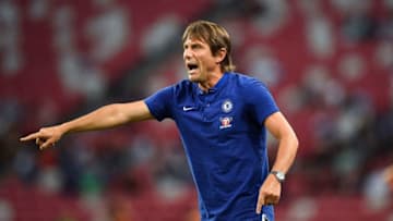 SINGAPORE - JULY 29: Chelsea FC team manager Antonio Conte actions during the International Champions Cup match between FC Internazionale and Chelsea FC at National Stadium on July 29, 2017 in Singapore. (Photo by Thananuwat Srirasant/Getty Images for ICC)