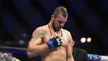 ATLANTA, GEORGIA - APRIL 13: Nikita Krylov of Ukraine celebrates after defeating Ovince Saint Preux during the UFC 236 event at State Farm Arena on April 13, 2019 in Atlanta, Georgia. (Photo by Logan Riely/Getty Images)