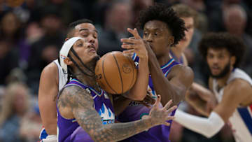 Jordan Clarkson and Collin Sexton of the Utah Jazz.