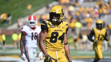 COLUMBIA, MO - SEPTEMBER 22: Wide receiver Emanuel Hall #84 of the Missouri Tigers in action against the Georgia Bulldogs at Memorial Stadium on September 22, 2018 in Columbia, Missouri. (Photo by Ed Zurga/Getty Images)
