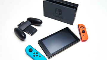 A Nintendo Switch console, dock, Joy-Con Grip and a pair of Joy-Con controllers, taken on February 22, 2017. (Photo by Joby Sessions/Future Publishing via Getty Images)