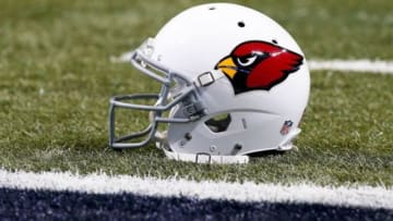 Dec 11, 2014; St. Louis, MO, USA; An Arizona Cardinals football helmet sits on the field prior to a game against the St. Louis Rams at the Edward Jones Dome. Mandatory Credit: Scott Kane-USA TODAY Sports
