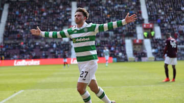 EDINBURGH, SCOTLAND - APRIL 02: Patrick Roberts of Celtic celebrates scoring his sides fourth goal during the Ladbrokes Scottish Premiership match between Hearts and Celtic at Tynecastle Stadium on April 2, 2017 in Edinburgh, Scotland. (Photo by Ian MacNicol/Getty Images)