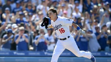 LOS ANGELES, CALIFORNIA - JUNE 23: Will Smith #16 of the Los Angeles Dodgers celebrates his walk-off two run homerun, for a 5-3 win over the Colorado Rockies, during the ninth inning at Dodger Stadium on June 23, 2019 in Los Angeles, California. (Photo by Harry How/Getty Images)