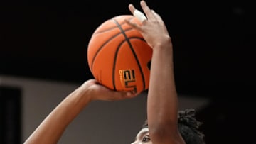 Feb 13, 2022; Stanford, California, USA; Colorado Buffaloes guard Jaylyn Sherrod (00) shoots during the fourth quarter against the Stanford Cardinal at Maples Pavilion. Mandatory Credit: Darren Yamashita-USA TODAY Sports