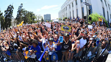OAKLAND, CA - JUNE 15: Fans line up during the Golden State Warriors Victory Parade and Rally on June 15, 2017 in Oakland, California at The Henry J. Kaiser Convention. NOTE TO USER: User expressly acknowledges and agrees that, by downloading and or using this photograph, User is consenting to the terms and conditions of the Getty Images License Agreement. Mandatory Copyright Notice: Copyright 2017 NBAE (Photo by Noah Graham/NBAE via Getty Images)