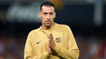 VALENCIA, SPAIN - OCTOBER 29: Sergio Busquets of FC Barcelona reacts prior to the LaLiga Santander match between Valencia CF and FC Barcelona at Estadio Mestalla on October 29, 2022 in Valencia, Spain. (Photo by Silvestre Szpylma/Quality Sport Images/Getty Images)