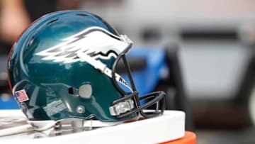Oct 13, 2013; Tampa, FL, USA; Philadelphia Eagles helmet on the sidelines against the Tampa Bay Buccaneers during the second half at Raymond James Stadium. Philadelphia Eagles defeated the Tampa Bay Buccaneers 31-20. Mandatory Credit: Kim Klement-USA TODAY Sports