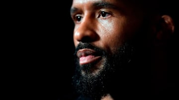 LOS ANGELES, CA - AUGUST 02: UFC flyweight champion Demetrious Johnson interacts with media during the UFC 227 Ultimate Media Day at Sheraton Grand Los Angeles on August 2, 2018 in Los Angeles, California. (Photo by Jeff Bottari/Zuffa LLC/Zuffa LLC via Getty Images)