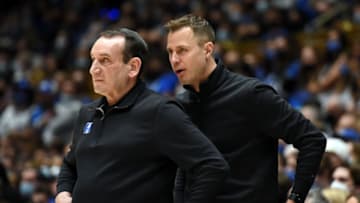 Duke basketball former head coach Mike Krzyzewski and head coach Jon Scheyer (Rob Kinnan-USA TODAY Sports)