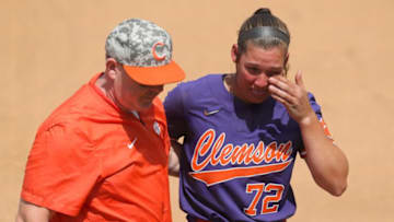 Clemson starting pitcher Valerie Cagle is emotional after being removed in Rhoads Stadium in Tuscaloosa, Ala., during the Tuscaloosa Regional Championship between Alabama and Clemson Sunday, May 23, 2021. Alabama won the game 5-0. [Staff Photo/Gary Cosby Jr.]Tuscaloosa Regional Championship Alabama Vs Clemson