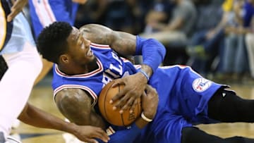 Oct 11, 2016; Memphis, TN, USA; Philadelphia 76ers forward Robert Covington (33) grabs a loose ball in the first quarter against the Memphis Grizzlies at FedExForum. Mandatory Credit: Nelson Chenault-USA TODAY Sports