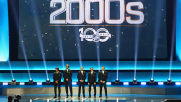 LOS ANGELES, CA - JANUARY 27: Former NHL players from the 2000s stand on the stage during the NHL 100 presented by GEICO Show as part of the 2017 NHL All-Star Weekend at the Microsoft Theater on January 27, 2017 in Los Angeles, California. (Photo by Bruce Bennett/Getty Images)