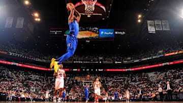 PHOENIX, AZ - OCTOBER 17: Dennis Smith Jr. #1 of the Dallas Mavericks shoots the ball against the Phoenix Suns during a game on October 17, 2018 at Talking Stick Resort Arena in Phoenix, Arizona. NOTE TO USER: User expressly acknowledges and agrees that, by downloading and or using this photograph, user is consenting to the terms and conditions of the Getty Images License Agreement. Mandatory Copyright Notice: Copyright 2018 NBAE (Photo by Barry Gossage/NBAE via Getty Images)