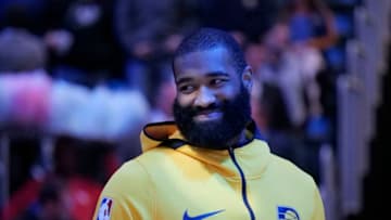 INDIANAPOLIS, IN - DECEMBER 10: Kyle O'Quinn #10 of the Indiana Pacers looks on before the game against the Washington Wizards on December 10, 2018 at Bankers Life Fieldhouse in Indianapolis, Indiana. (Photo by Ron Hoskins/NBAE via Getty Images)