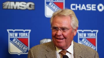 NEW YORK, NY - MARCH 02: President and General Manager of the New York Rangers Glen Sather, addresses the media prior to the game against the Nashville Predators at Madison Square Garden on March 2, 2015 in New York City. (Photo by Bruce Bennett/Getty Images)