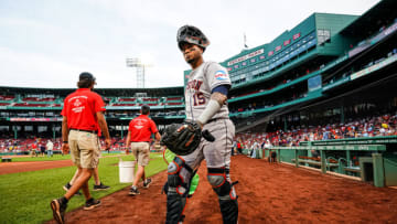 Aug 28, 2023; Boston, Massachusetts, USA; Houston Astros catcher Martin Maldonado (15) makes his way to the bull pen before the start of the game against the Boston Red Sox at Fenway Park. Mandatory Credit: David Butler II-USA TODAY Sports