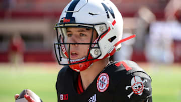 LINCOLN, NE - OCTOBER 26: Quarterback Luke McCaffrey #7 of the Nebraska Cornhuskers warms up before the game against the Indiana Hoosiers at Memorial Stadium on October 26, 2019 in Lincoln, Nebraska. (Photo by Steven Branscombe/Getty Images)