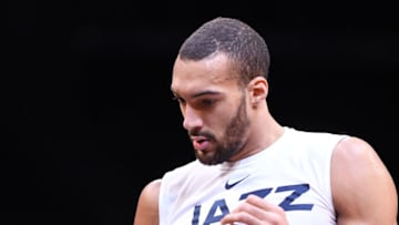 NEW YORK, NY - NOVEMBER 28: Rudy Gobert #27 of the Utah Jazz warms up before the game against the Brooklyn Nets at Barclays Center on November 28, 2018 in the Brooklyn borough of New York City. (Photo by Matteo Marchi/Getty Images)