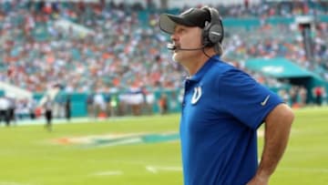 Dec 27, 2015; Miami Gardens, FL, USA; Indianapolis Colts head coach Chuck Pagano looks on from the sideline during the second half against the Miami Dolphins at Sun Life Stadium. The Colts won 18-12. Mandatory Credit: Steve Mitchell-USA TODAY Sports