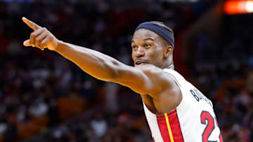 Jimmy Butler #22 of the Miami Heat reacts against the Washington Wizards(Photo by Michael Reaves/Getty Images)