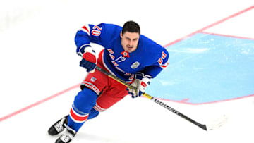 ST LOUIS, MISSOURI - JANUARY 24: Chris Kreider #20 of the New York Rangers skates in the Bridgestone NHL Fastest Skater competition of the 2020 NHL All-Star Skills competition at Enterprise Center on January 24, 2020 in St Louis, Missouri. (Photo by Brian Babineau/NHLI via Getty Images)