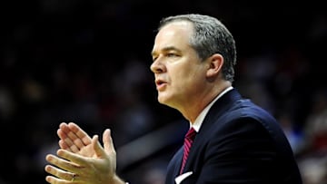 Mar 17, 2016; Des Moines, IA, USA; Stony Brook Seawolves head coach Steve Pikiell on the sidelines during the second half against the Kentucky Wildcats in the first round of the 2016 NCAA Tournament at Wells Fargo Arena. Mandatory Credit: Jeffrey Becker-USA TODAY Sports