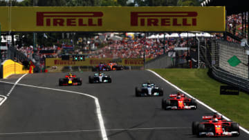 BUDAPEST, HUNGARY - JULY 30: Sebastian Vettel of Germany driving the (5) Scuderia Ferrari SF70H leads the field during the Formula One Grand Prix of Hungary at Hungaroring on July 30, 2017 in Budapest, Hungary. (Photo by Mark Thompson/Getty Images)