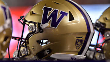 SALT LAKE CITY, UT - SEPTEMBER 15: General view of a Washington Huskies helmet during the Huskies game against the Utah Utes at Rice-Eccles Stadium on September 15, 2018 in Salt Lake City, Utah. (Photo by Gene Sweeney Jr/Getty Images)