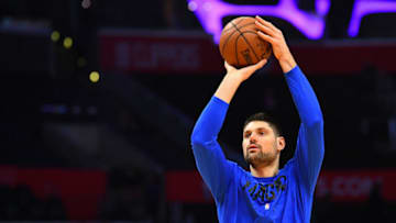 LOS ANGELES, CA - JANUARY 06: Orlando Magic Center Nikola Vucevic (9) shoots before a NBA game between the Orlando Magic and the Los Angeles Clippers on January 6, 2019 at STAPLES Center in Los Angeles, CA. (Photo by Brian Rothmuller/Icon Sportswire via Getty Images)