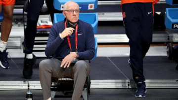 Syracuse Orange head coach Jim Boeheim watches play during the first round of the 2021 NCAA Tournament against the San Diego State Aztecs on Friday, March 19, 2021, at Hinkle Fieldhouse in Indianapolis, Ind.Ncaa Basketball Ncaa Touranment San Diego State Vs Syracuse