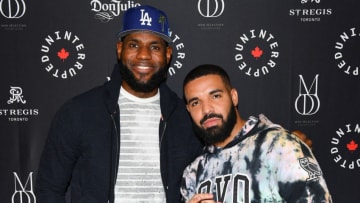 Los Angeles Lakers' LeBron James and rapper Drake (Photo by George Pimentel/Getty Images)