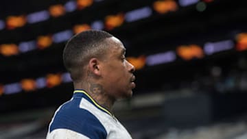 LONDON, ENGLAND - MARCH 11: Steven Bergwijn of Tottenham Hotspur during the UEFA Europa League Round of 16 First Leg match between Tottenham Hotspur and Dinamo Zagreb at Tottenham Hotspur Stadium on March 11, 2021 in London, United Kingdom. Sporting stadiums around the UK remain under strict restrictions due to the Coronavirus Pandemic as Government social distancing laws prohibit fans inside venues resulting in games being played behind closed doors. (Photo by Sebastian Frej/MB Media/Getty Images)