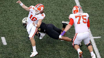 WINSTON SALEM, NC - OCTOBER 06: Trevor Lawrence #16 of the Clemson Tigers throws a pass against the Wake Forest Demon Deacons during their game at BB&T Field on October 6, 2018 in Winston Salem, North Carolina. (Photo by Streeter Lecka/Getty Images)