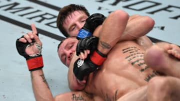 NEW YORK, NY - NOVEMBER 03: (L-R) Jason Knight taunts Jordan Rinaldi in their featherweight bout during the UFC 230 event inside Madison Square Garden on November 3, 2018 in New York, New York. (Photo by Jeff Bottari/Zuffa LLC/Zuffa LLC via Getty Images)