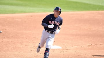 PHOENIX, ARIZONA - MARCH 04: Yu Chang #2 of the Cleveland Indians rounds the bases after hitting a two run home run off of Eric Lauer #52 of the Milwaukee Brewers during the second inning of a spring training game at American Family Fields of Phoenix on March 04, 2021 in Phoenix, Arizona. (Photo by Norm Hall/Getty Images)