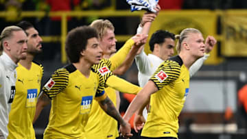 Borussia Dortmund players after the game (Photo by INA FASSBENDER/AFP via Getty Images)
