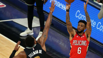 New Orleans Pelicans guard Nickeil Alexander-Walker (6) shoots for three Credit: Petre Thomas-USA TODAY Sports