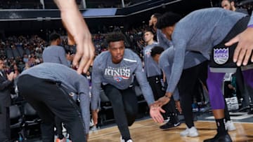 SACRAMENTO, CA - NOVEMBER 12: Buddy Hield #24 of the Sacramento Kings gets introduced into the starting lineup against the San Antonio Spurs on November 12, 2018 at Golden 1 Center in Sacramento, California. NOTE TO USER: User expressly acknowledges and agrees that, by downloading and or using this photograph, User is consenting to the terms and conditions of the Getty Images Agreement. Mandatory Copyright Notice: Copyright 2018 NBAE (Photo by Rocky Widner/NBAE via Getty Images)