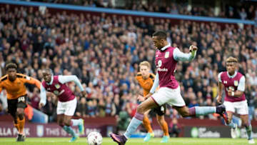 BIRMINGHAM, ENGLAND - OCTOBER 15: Jonathan Kodjia of Aston Villa scores the opening goal from a penalty during the Sky Bet Championship match between Aston Villa and Wolverhampton Wanderers at Villa Park on October 15, 2016 in Birmingham, England (Photo credit should read: Nathan Stirk/ Getty Images)