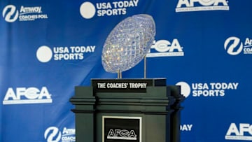 Oct 3, 2020; Greenville, South Carolina, USA; A general view of the American Football Coaches Association (AFCA) Coaches Trophy presented by Amway during a fan meet and greet with Clemson Tigers former quarterback Tajh Boyd at the Marriott Courtyard in downtown Greenville. Mandatory Credit: Joshua S. Kelly-USA TODAY Sports