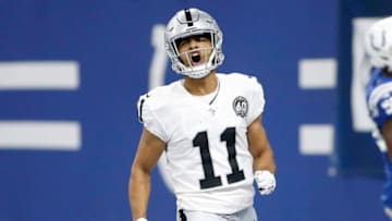 INDIANAPOLIS, INDIANA - SEPTEMBER 29: Trevor Davis #11 of the Oakland Raiders celebrates after a touchdown during game against the Indianapolis Colts during the second quarter at Lucas Oil Stadium on September 29, 2019 in Indianapolis, Indiana. (Photo by Justin Casterline/Getty Images)
